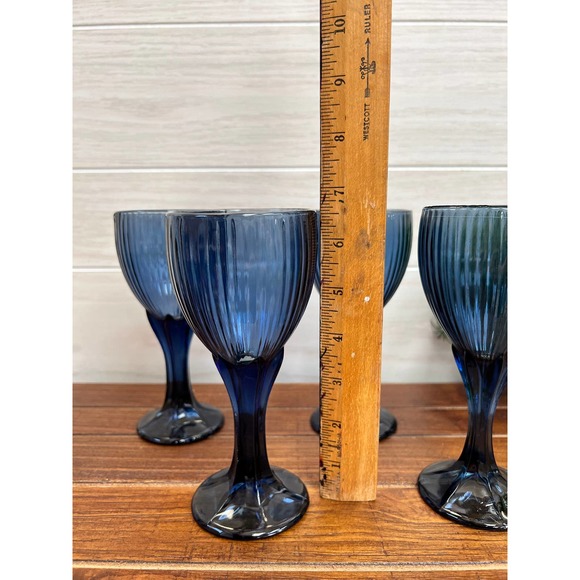 Vintage Fostoria Dark Blue Monet 7 oz. Wine Glasses Set of 6  Set of 4 Fostoria Monet Dusky Blue Wine Goblets / Wine Glasses
